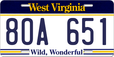 WV license plate 8OA651