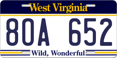 WV license plate 8OA652