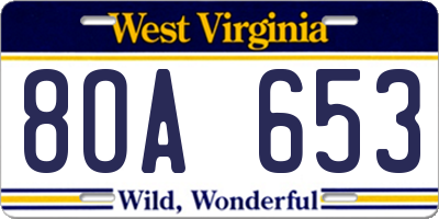 WV license plate 8OA653