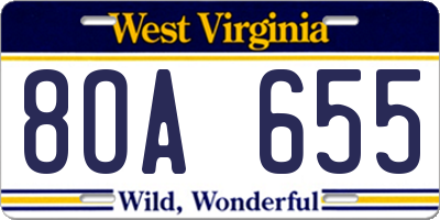 WV license plate 8OA655