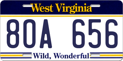 WV license plate 8OA656