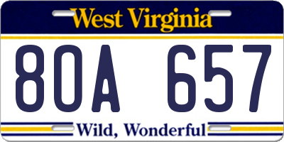 WV license plate 8OA657