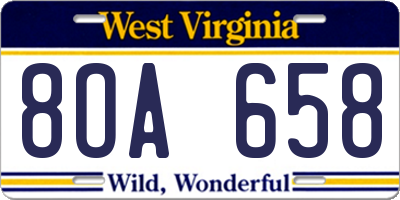WV license plate 8OA658