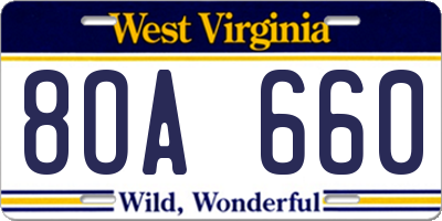 WV license plate 8OA660