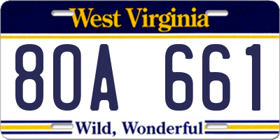 WV license plate 8OA661