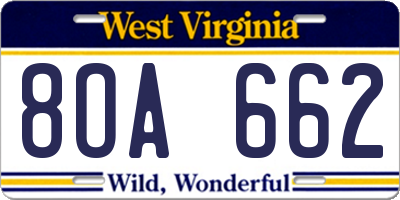 WV license plate 8OA662