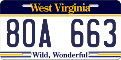 WV license plate 8OA663