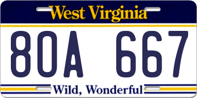 WV license plate 8OA667
