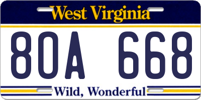 WV license plate 8OA668