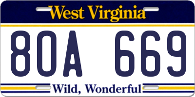 WV license plate 8OA669