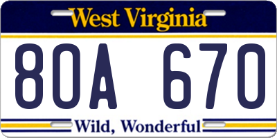 WV license plate 8OA670