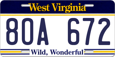 WV license plate 8OA672