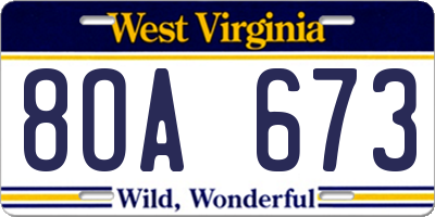 WV license plate 8OA673