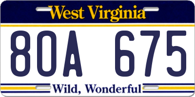 WV license plate 8OA675