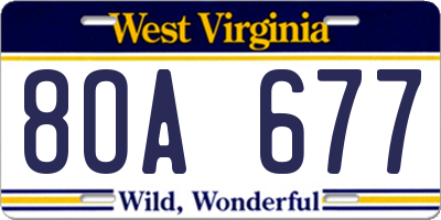 WV license plate 8OA677