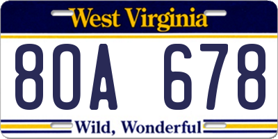 WV license plate 8OA678