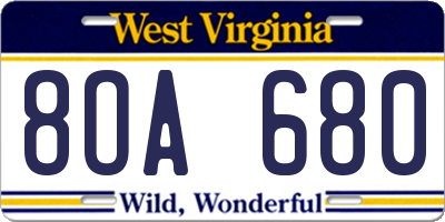 WV license plate 8OA680