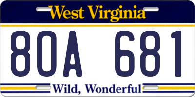 WV license plate 8OA681