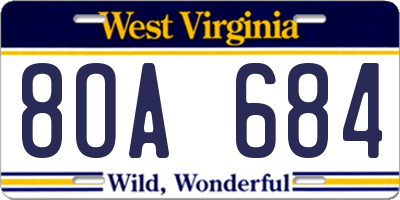 WV license plate 8OA684