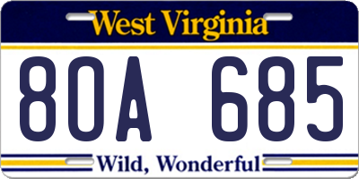 WV license plate 8OA685