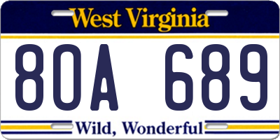 WV license plate 8OA689