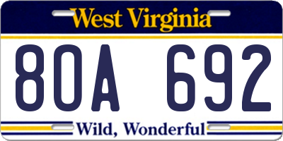 WV license plate 8OA692
