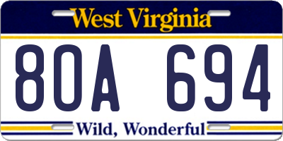 WV license plate 8OA694