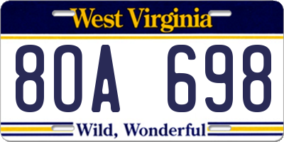 WV license plate 8OA698