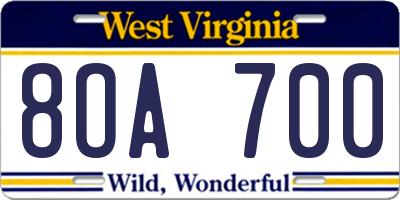 WV license plate 8OA700
