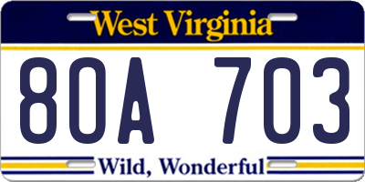 WV license plate 8OA703