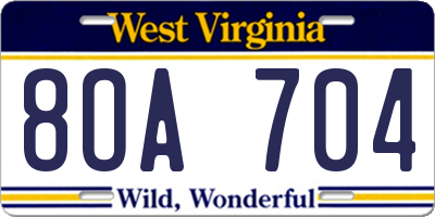 WV license plate 8OA704