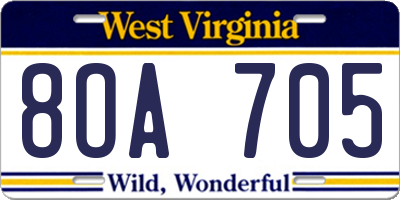 WV license plate 8OA705