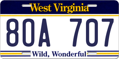 WV license plate 8OA707