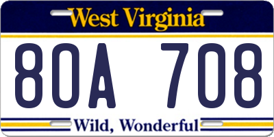 WV license plate 8OA708