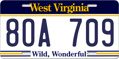 WV license plate 8OA709