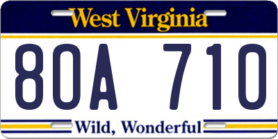 WV license plate 8OA710