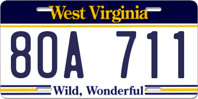 WV license plate 8OA711