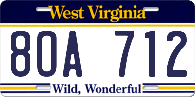 WV license plate 8OA712