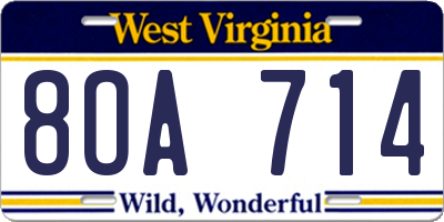 WV license plate 8OA714