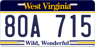 WV license plate 8OA715