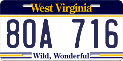 WV license plate 8OA716