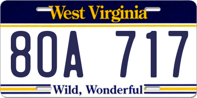 WV license plate 8OA717