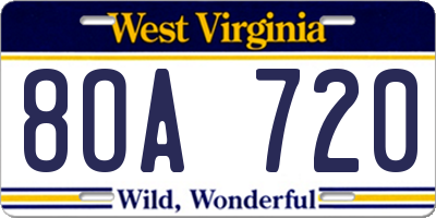 WV license plate 8OA720