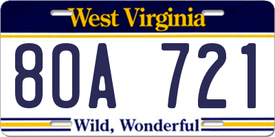 WV license plate 8OA721