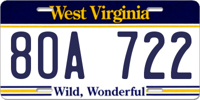 WV license plate 8OA722