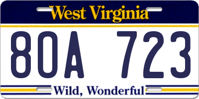 WV license plate 8OA723