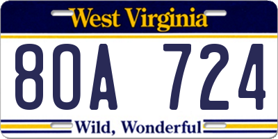 WV license plate 8OA724