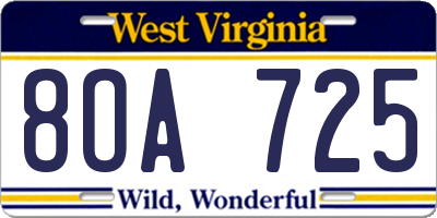 WV license plate 8OA725