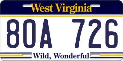 WV license plate 8OA726
