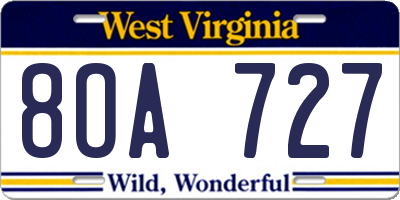 WV license plate 8OA727